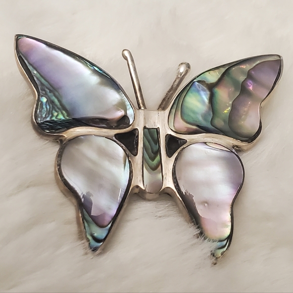 Vintage 925 Mexico silver signed&stamped abalone butterfly brooch - Picture 6 of 6